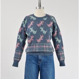 Vintage 80s Blue Dog Sweater Kitschy Cute Wool Blend Crewneck Sweater XS S
